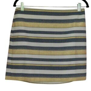 J. Crew Factory Striped Mini Skirt Size 4 Shimmer Gold Gray Stripes NWT